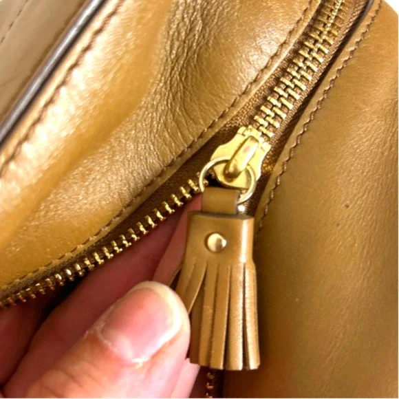 Anya Hindmarch Tan Gold Leather Suede Shoulder Crossbody Designer Bag Purse